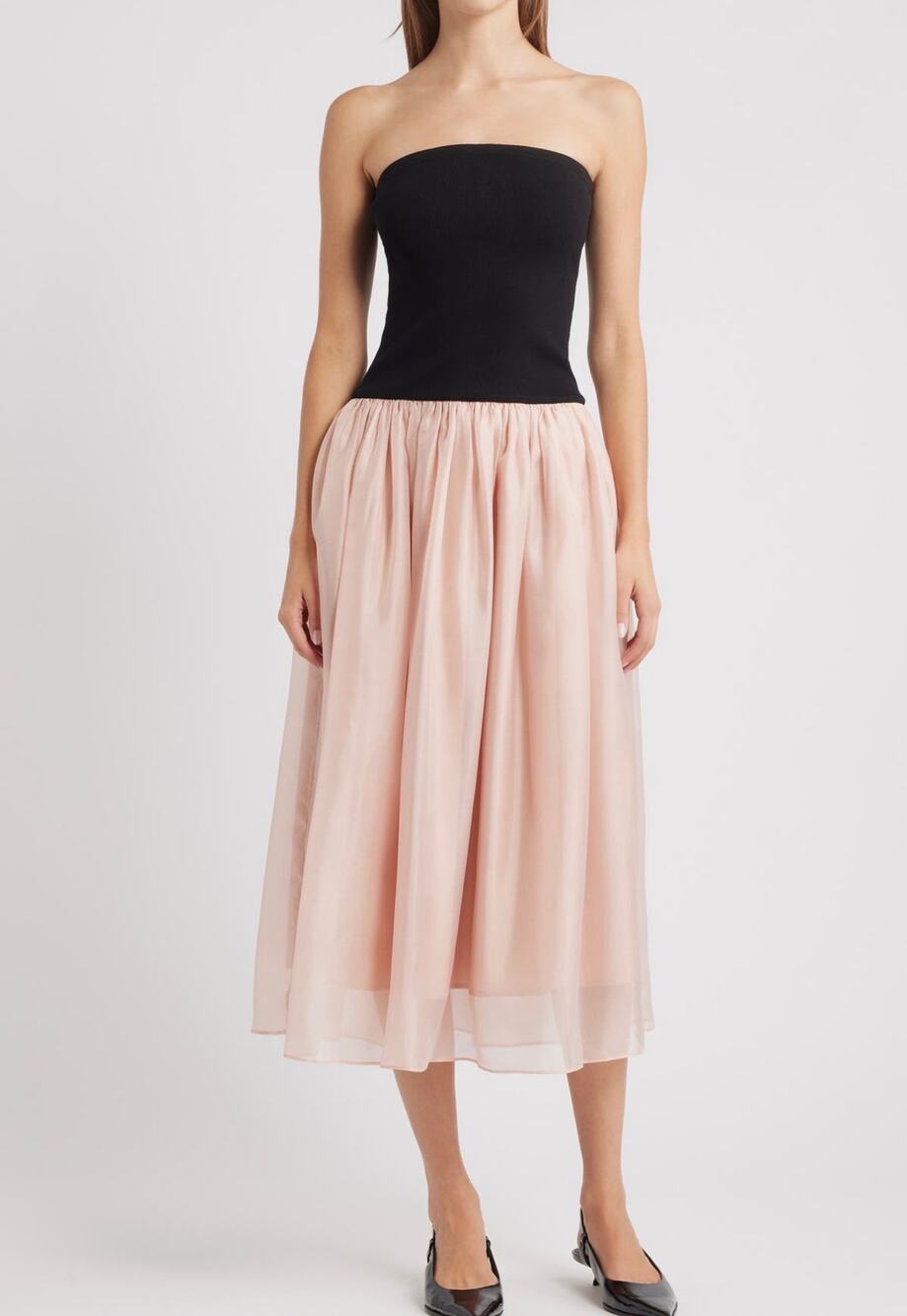 Moon River Strapless Mixed Media Midi Dress Small Pink Black